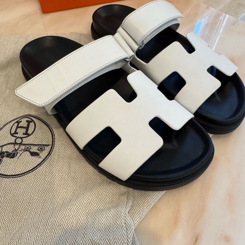 Womens Hermes White Chypre Sandals 37.5
